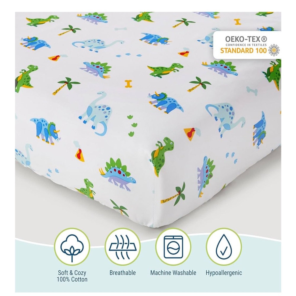 Wildkin 100% Cotton Toddler Sheet Set – Soft & Cozy Bed Sheets - Dinosaur Land - Picture 2 of 3